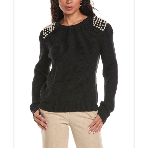 ANNA KAY Tops - ANNA KAY Women's Pearl Bead Pullover Black Padded shoulders Sweater M casual